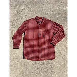 Vtg Land's End Shirt Men Size Large Red Plaid Cotton Long Sleeve Button Down